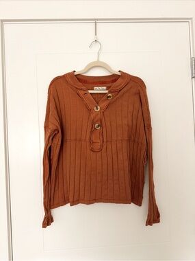 Free People Rust Henley Pullover